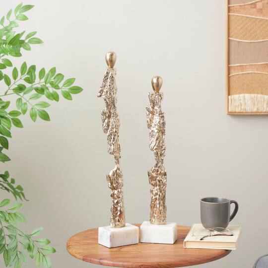 Gold Aluminum Metal Figurine Sculpture with Marble Base, 2ct.